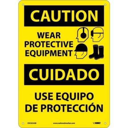 NATIONAL MARKER CO Bilingual Aluminum Sign - Caution Wear Protective Equipment ESC653AB